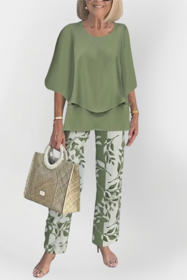 Conjunto elegante con top y pantalón cómodos