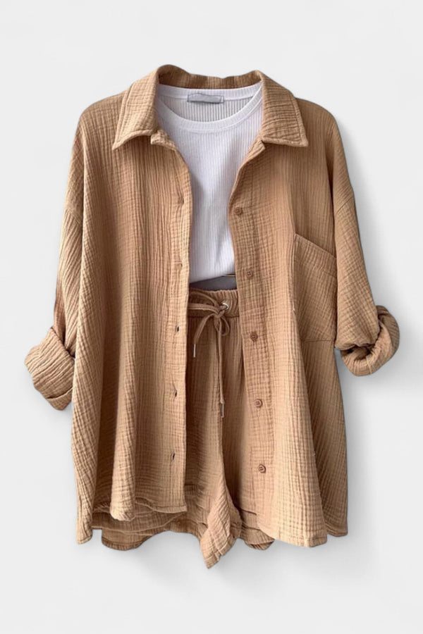 Conjunto de top y pantalones cortos de verano bicolor