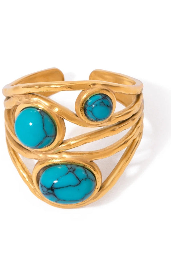 Anillo geométrico de ojo de tigre azul