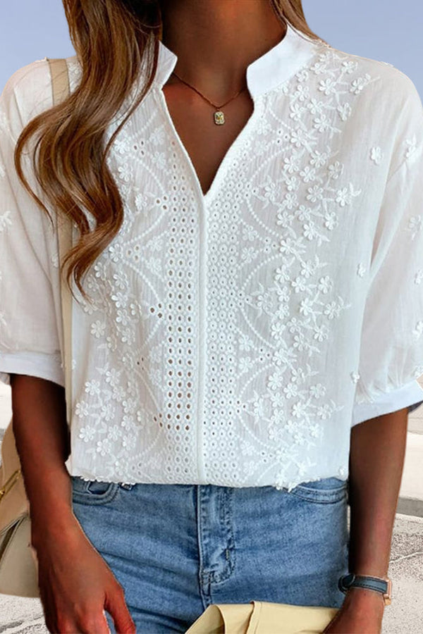 EMBERLY – BLUSA DE ENCAJE CON MANGAS Abullonadas