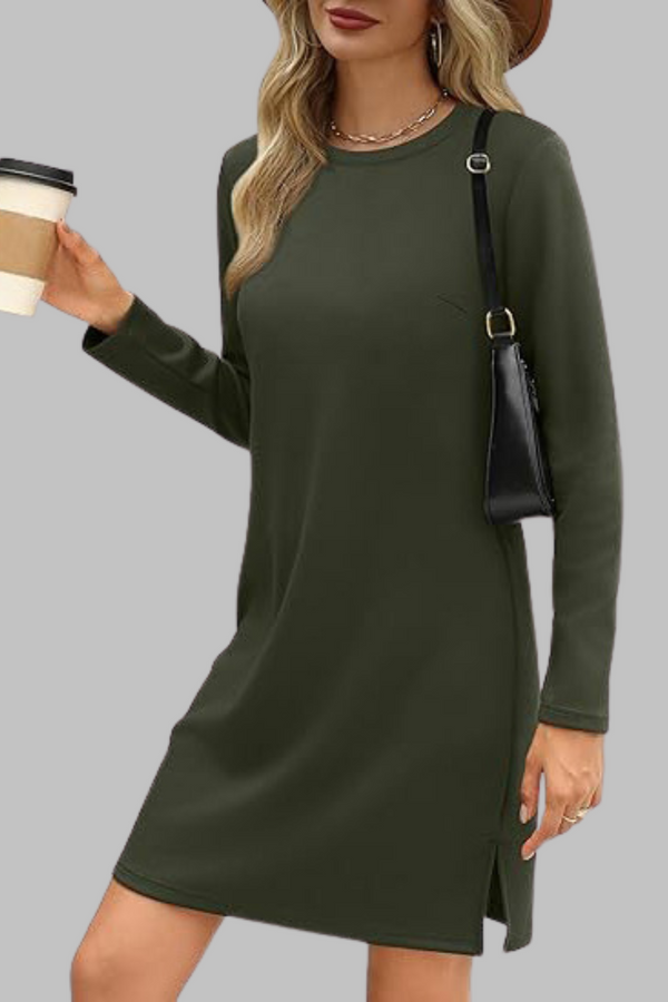 Tiana - Vestido mini informal de manga larga y cuello redondo