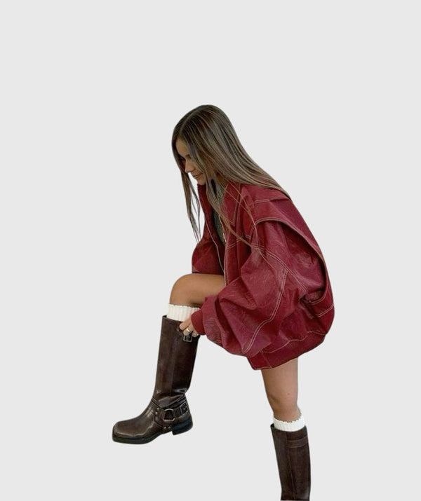 Faye™ - Chaqueta de cuero extragrande