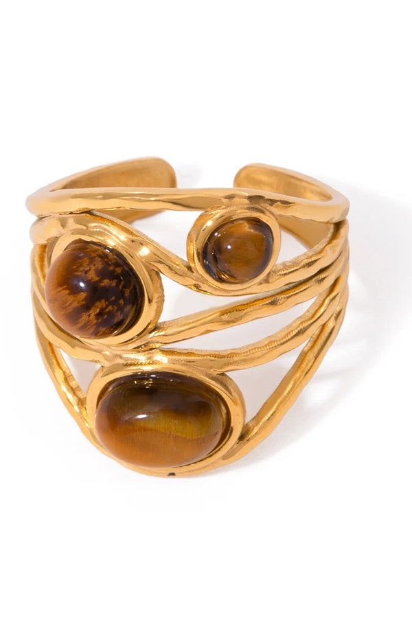 Anillo geométrico de ojo de tigre