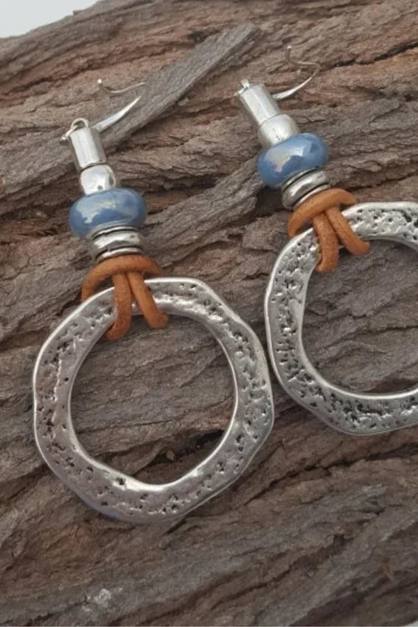 Pendientes circulares de plata estilo bohemio antiguo | Oro blanco