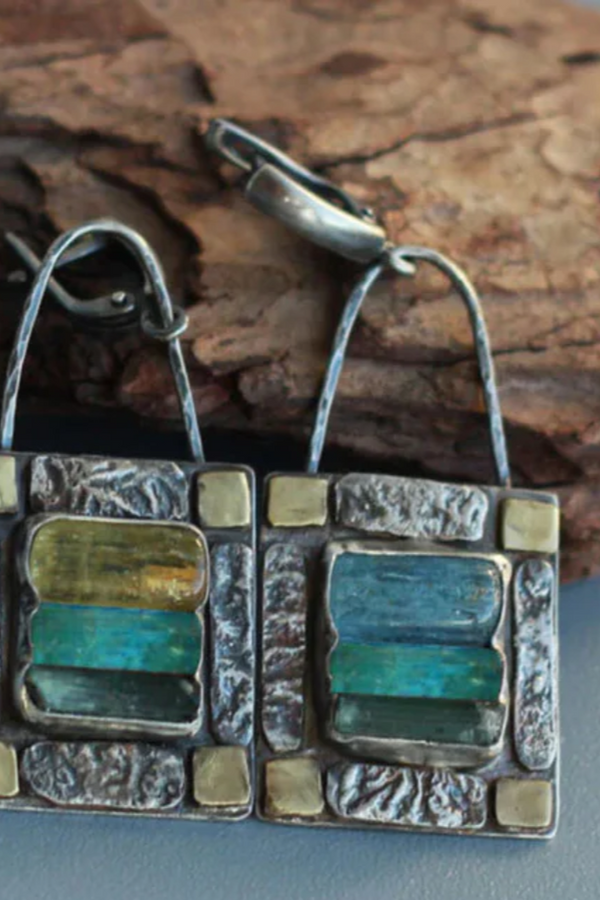 PENDIENTES DE PIEDRA DE CRISTAL AZUL VERDE