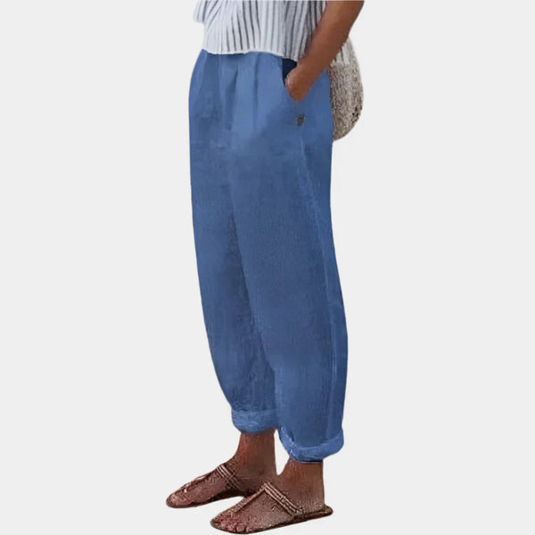 Pantalones de lino cómodos con bolsillos
