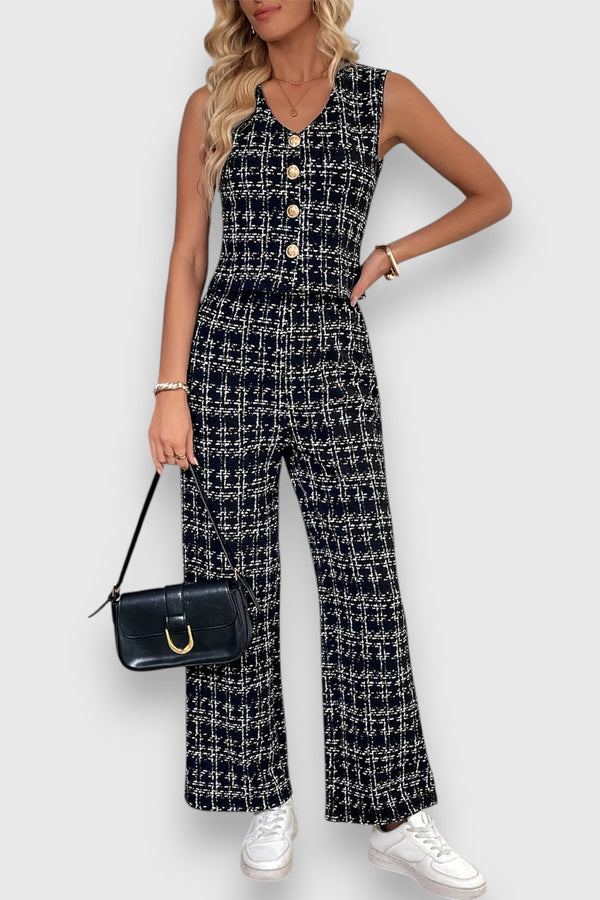 Conjunto de dos piezas con escote en pico y pantalón a juego