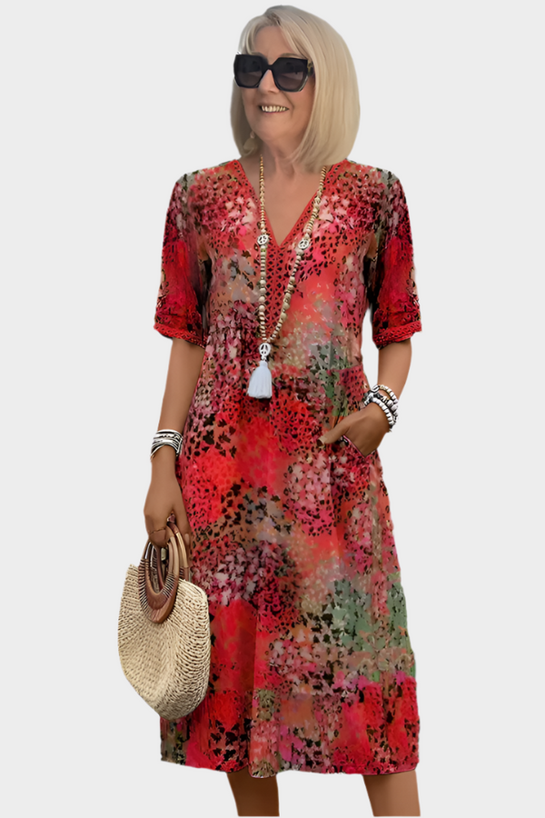 Vestido midi vibrante con bolsillos