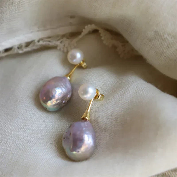 Exquisitos pendientes de perlas lilas | Oro