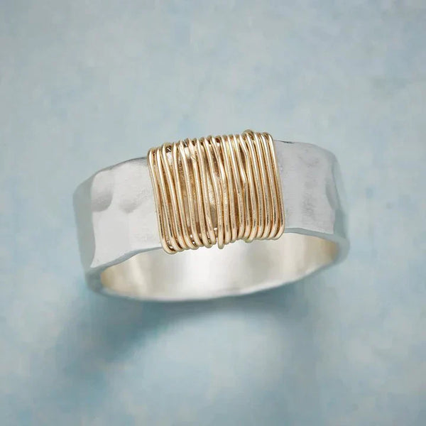 Anillo de plata con hilos dorados antiguos | Oro blanco