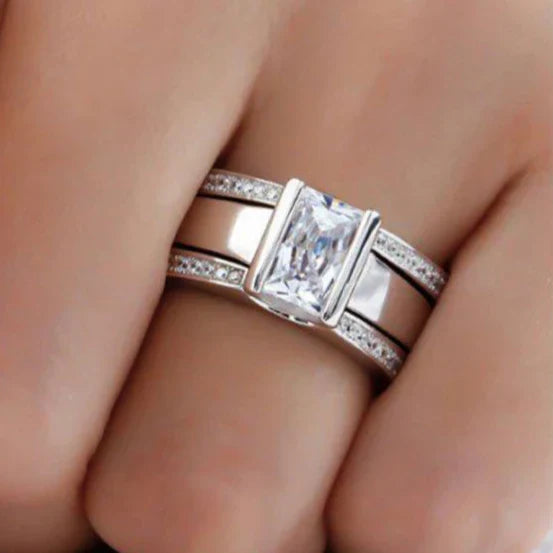 Anillo antiguo de cristal con incrustaciones | Oro blanco