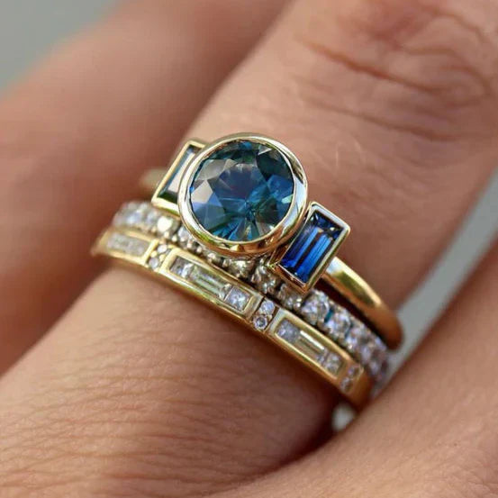 Anillo elegante azul antiguo | Oro