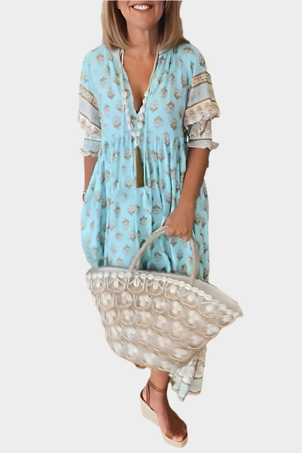 Vestido bohemio de corte cómodo y mangas abullonadas