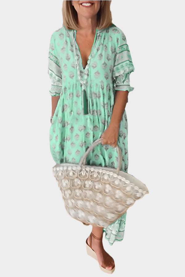 Vestido bohemio de corte cómodo y mangas abullonadas