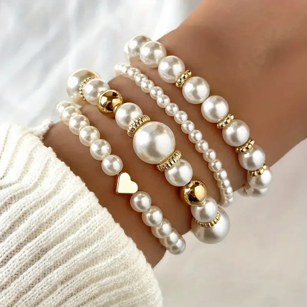 Exquisito conjunto de pulseras de perlas | Oro