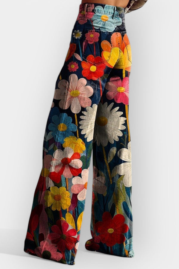 Pantalones florales con piernas anchas