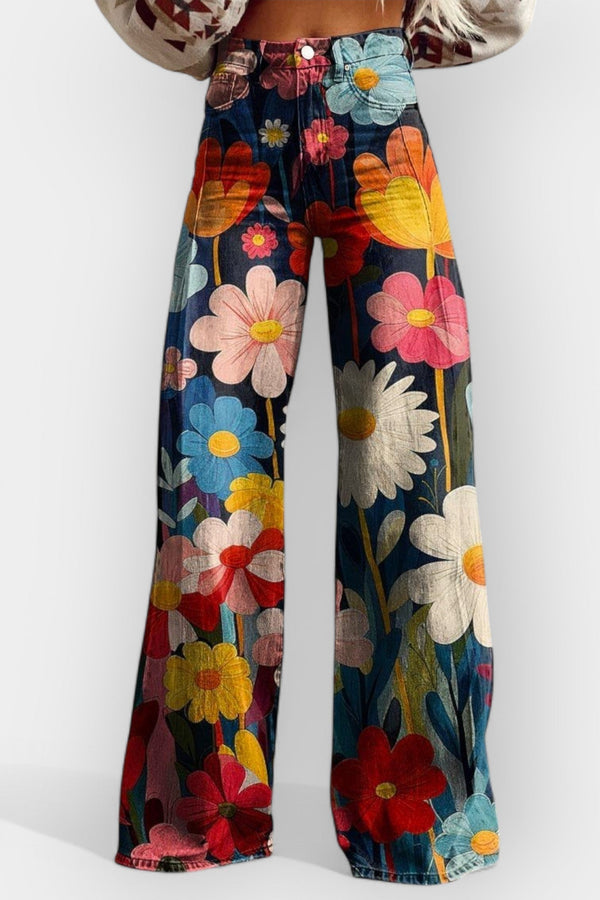 Pantalones florales con piernas anchas