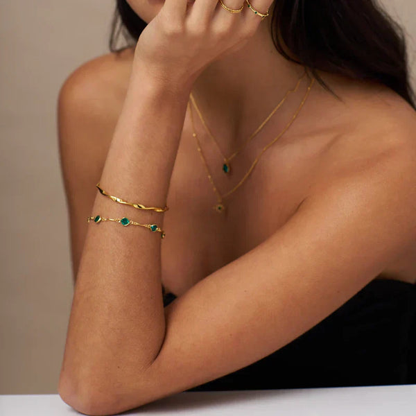 Pulsera de eslabones de esmeralda | Oro