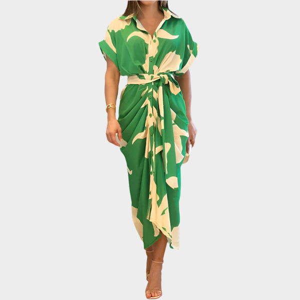 Vestido con Cuello Abullonado y Línea Elegante