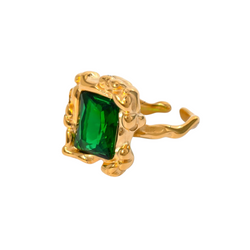 Anillo texturizado de piedra esmeralda