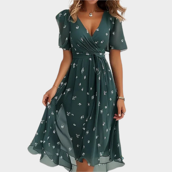 Vestido vaporoso con diseño floral y escote en V