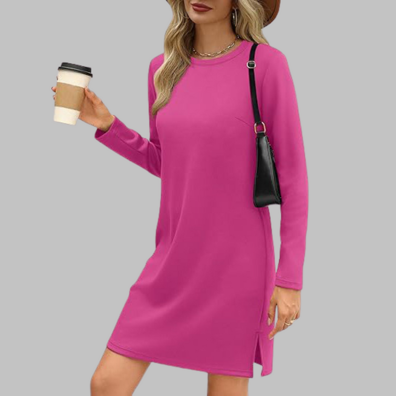 Tiana - Vestido mini informal de manga larga y cuello redondo