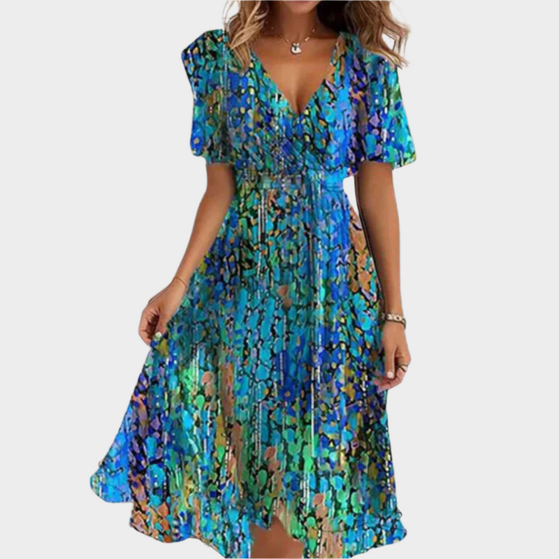 Vestido vaporoso con diseño floral y escote en V