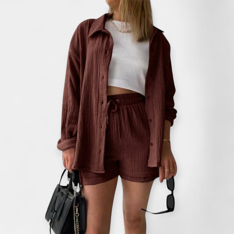 Conjunto de top y pantalones cortos de verano bicolor