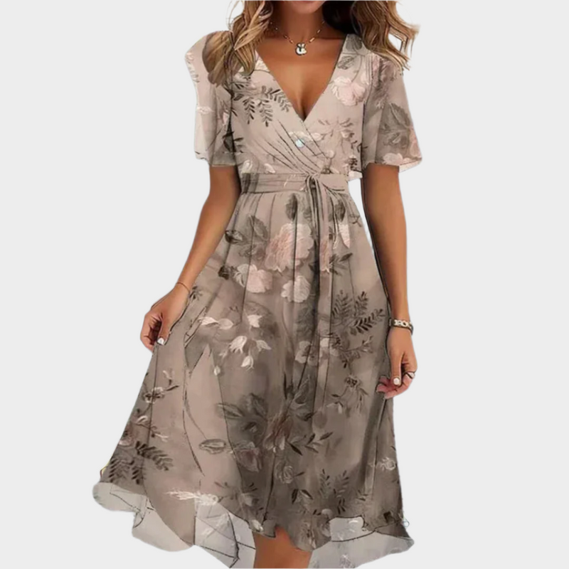 Vestido vaporoso con diseño floral y escote en V
