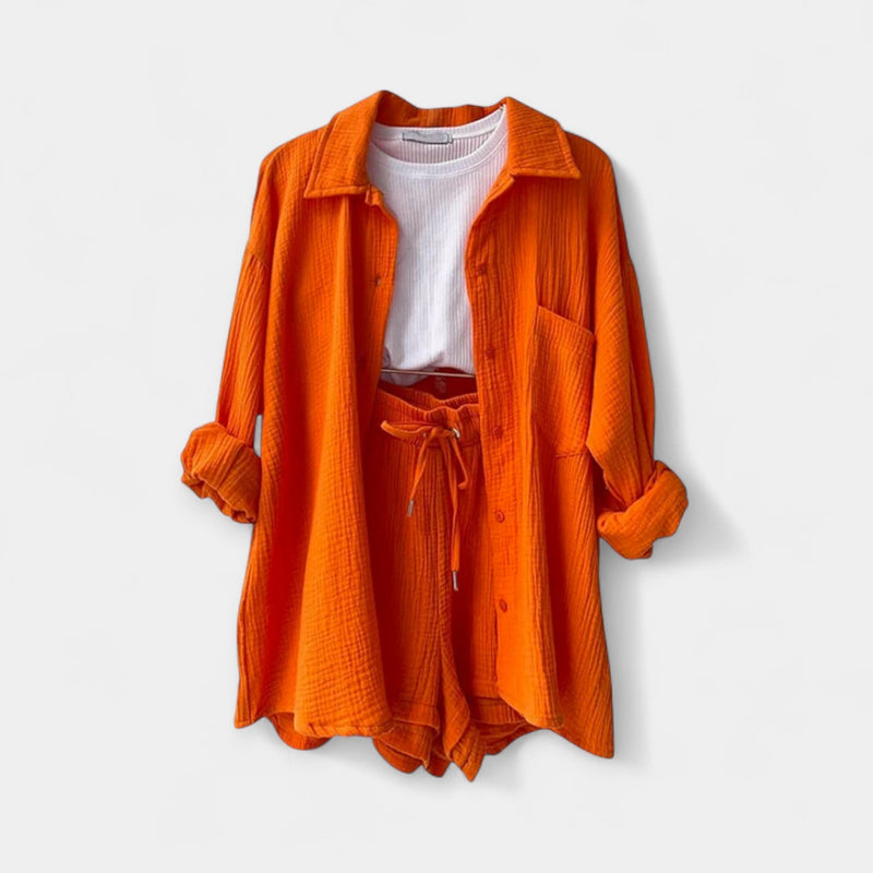 Conjunto de top y pantalones cortos de verano bicolor