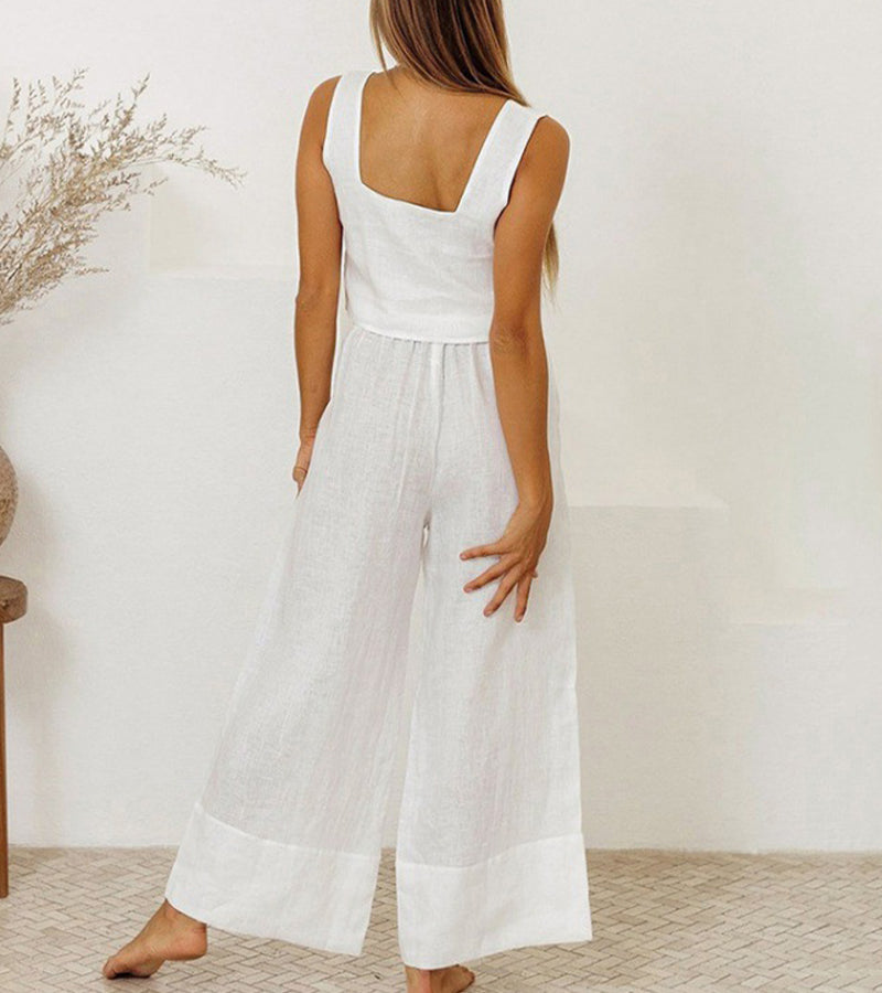 Evelyne | Conjunto de top minimalista de lujo y pantalón ancho