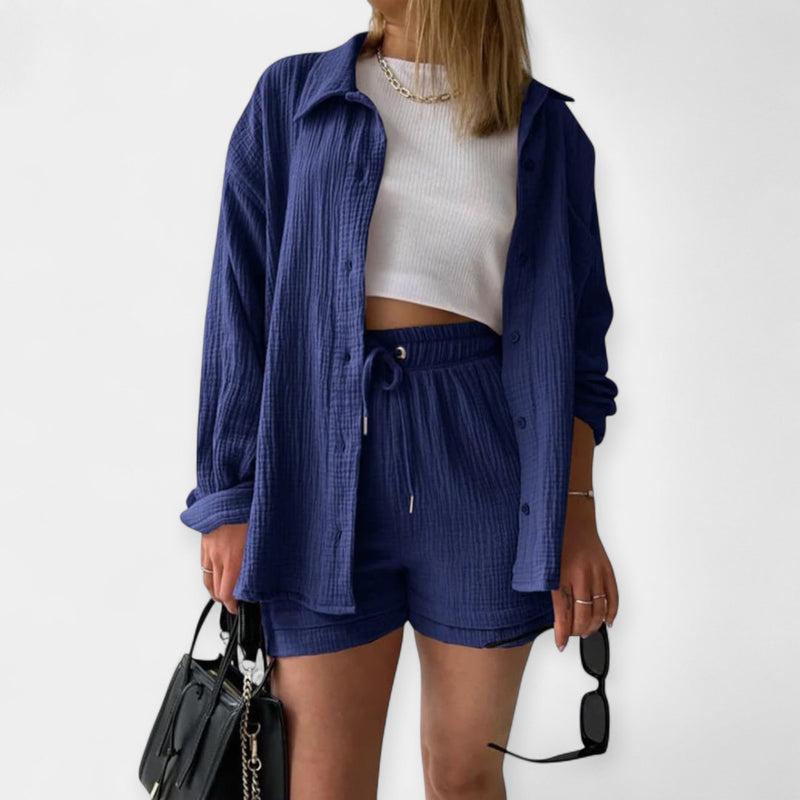 Conjunto de top y pantalones cortos de verano bicolor