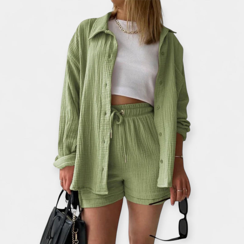 Conjunto de top y pantalones cortos de verano bicolor