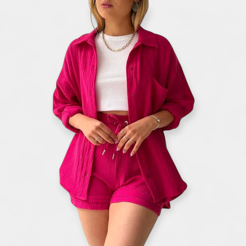 Conjunto de top y pantalones cortos de verano bicolor