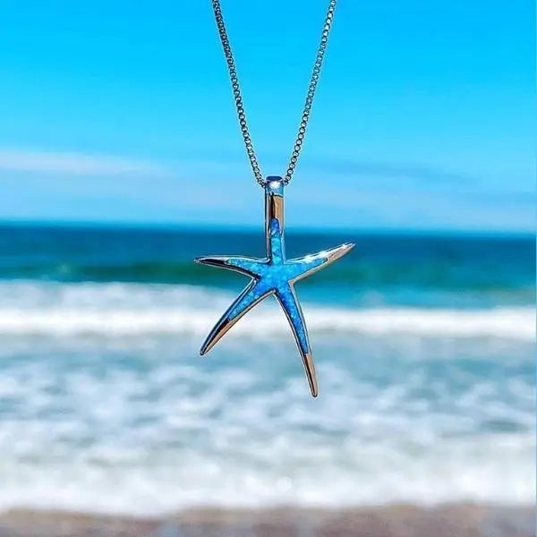 Collar de estrella de mar de plata y ópalo azul 
