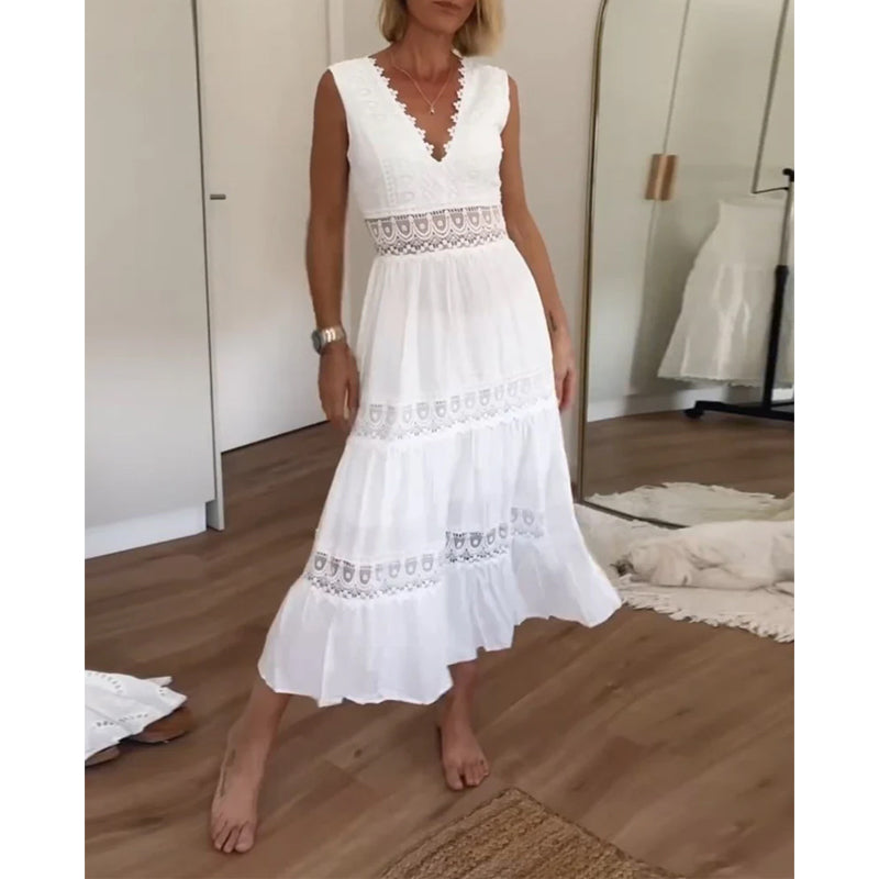 Eleni | Vestido elegante con encaje y escote en V