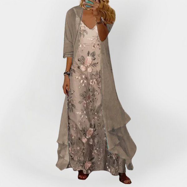 Vestido largo con cárdigan (conjunto de 2 piezas)