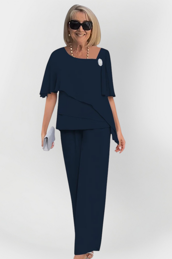 Elegante conjunto doble de blusa y pantalón