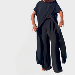 Conjunto de Top y Pantalón en Color Liso con Escote