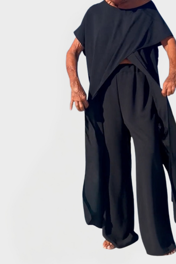 Conjunto de Top y Pantalón en Color Liso con Escote