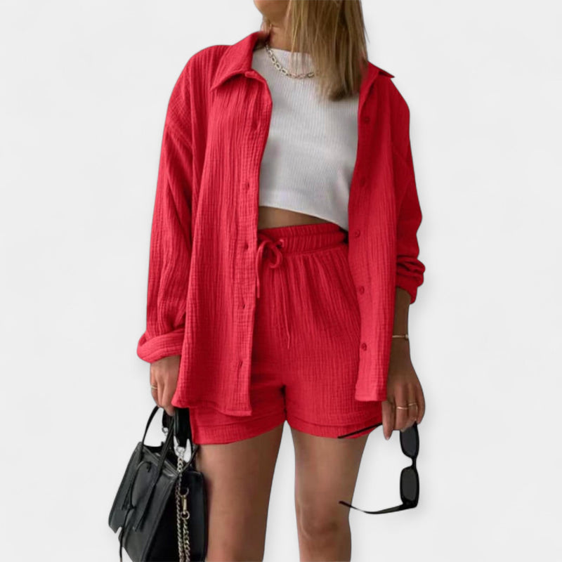 Conjunto de top y pantalones cortos de verano bicolor