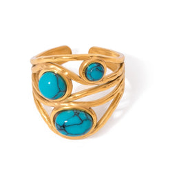 Anillo geométrico de ojo de tigre azul