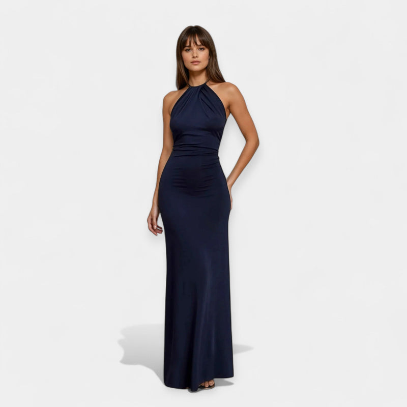 Vestido largo con lazo en el cuello