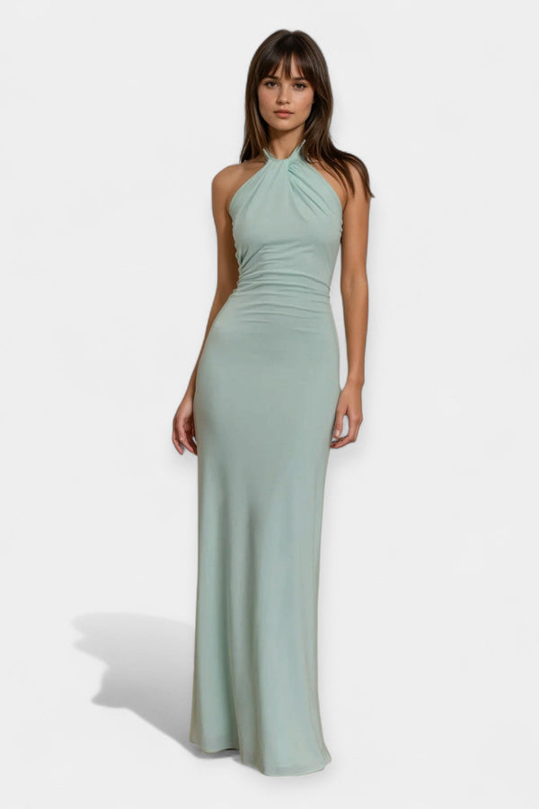 Vestido largo con lazo en el cuello