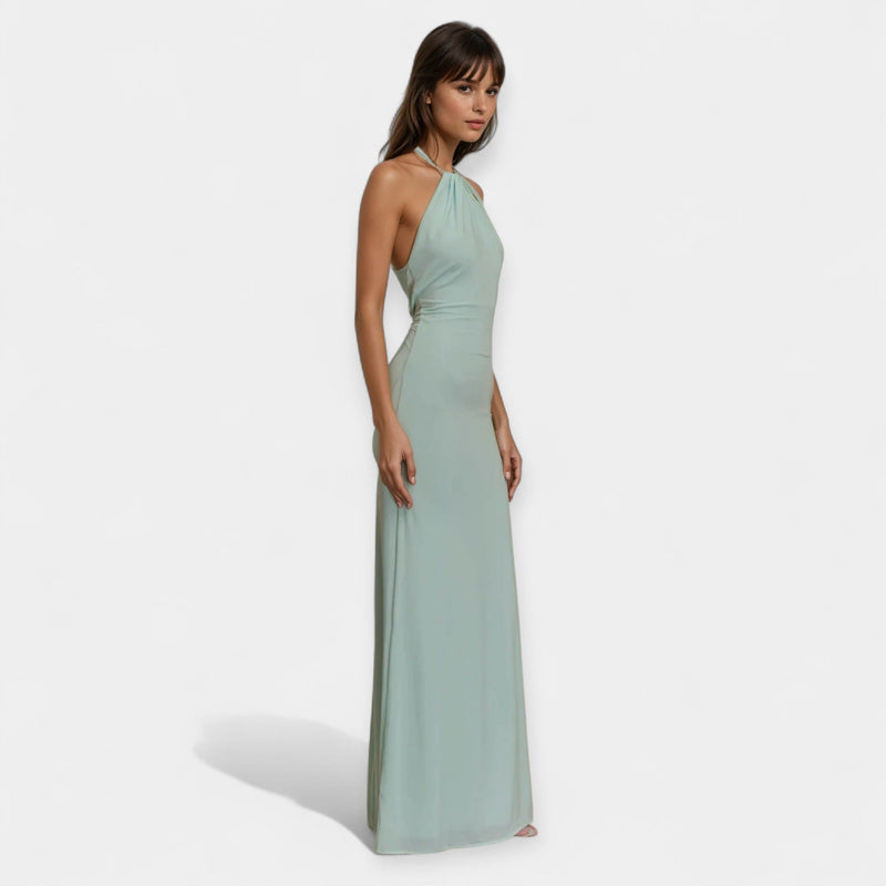 Vestido largo con lazo en el cuello