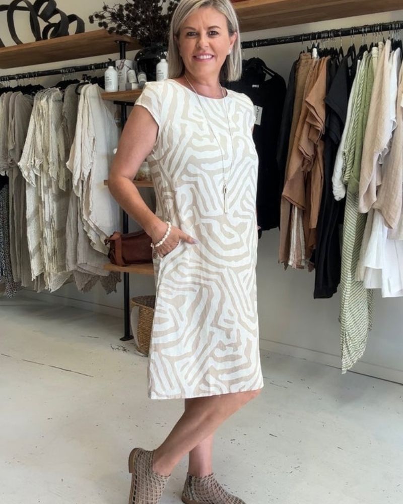 Nelia - Vestido de verano con cuello redondo y precioso estampado 