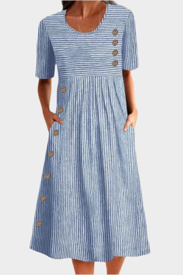 Vestido midi con botones y diseño de rayas