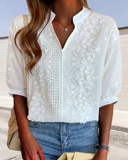 EMBERLY – BLUSA DE ENCAJE CON MANGAS Abullonadas