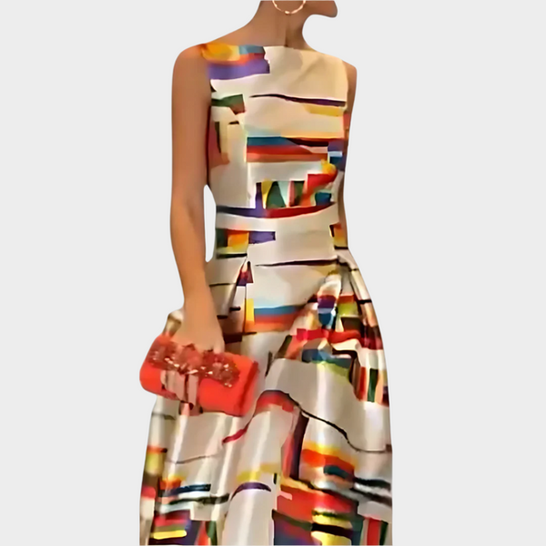 Vestido largo con tacto lineal y textura brillante