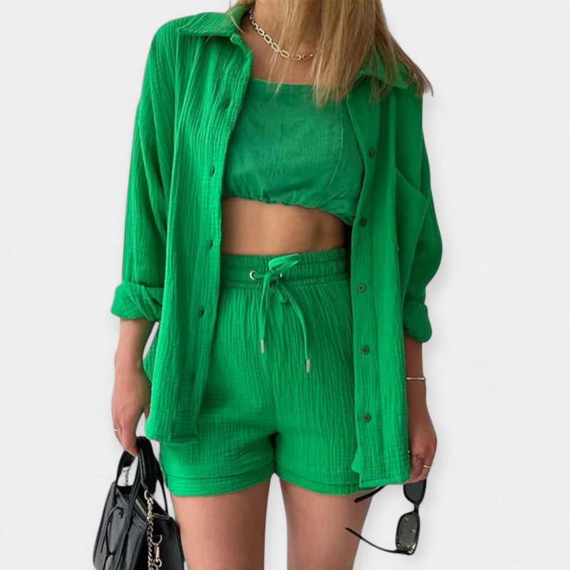 Conjunto de top y pantalones cortos de verano bicolor